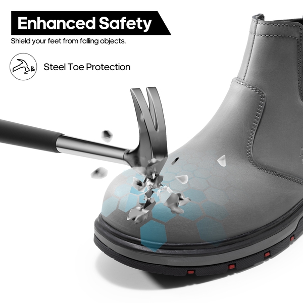 Men's Slip-On Steel Toe Chelsea Work Boots - GREY - 1